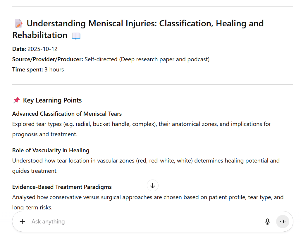 Screenshot of HandyCPD AI Tool Recording a CPD Activity Recording